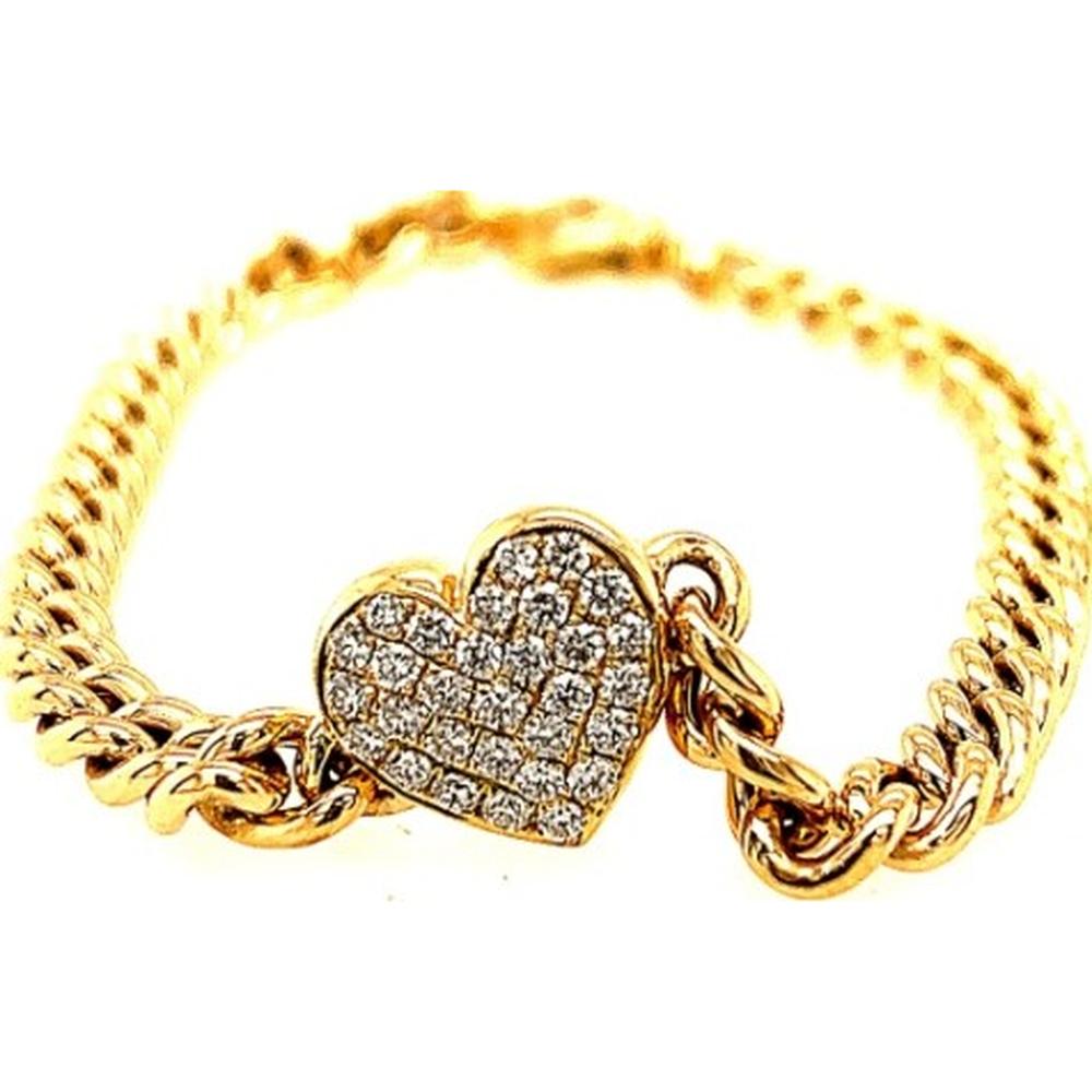18K Yellow Gold Heart Link Bracelet with Pavé Set Diamonds by Afarin