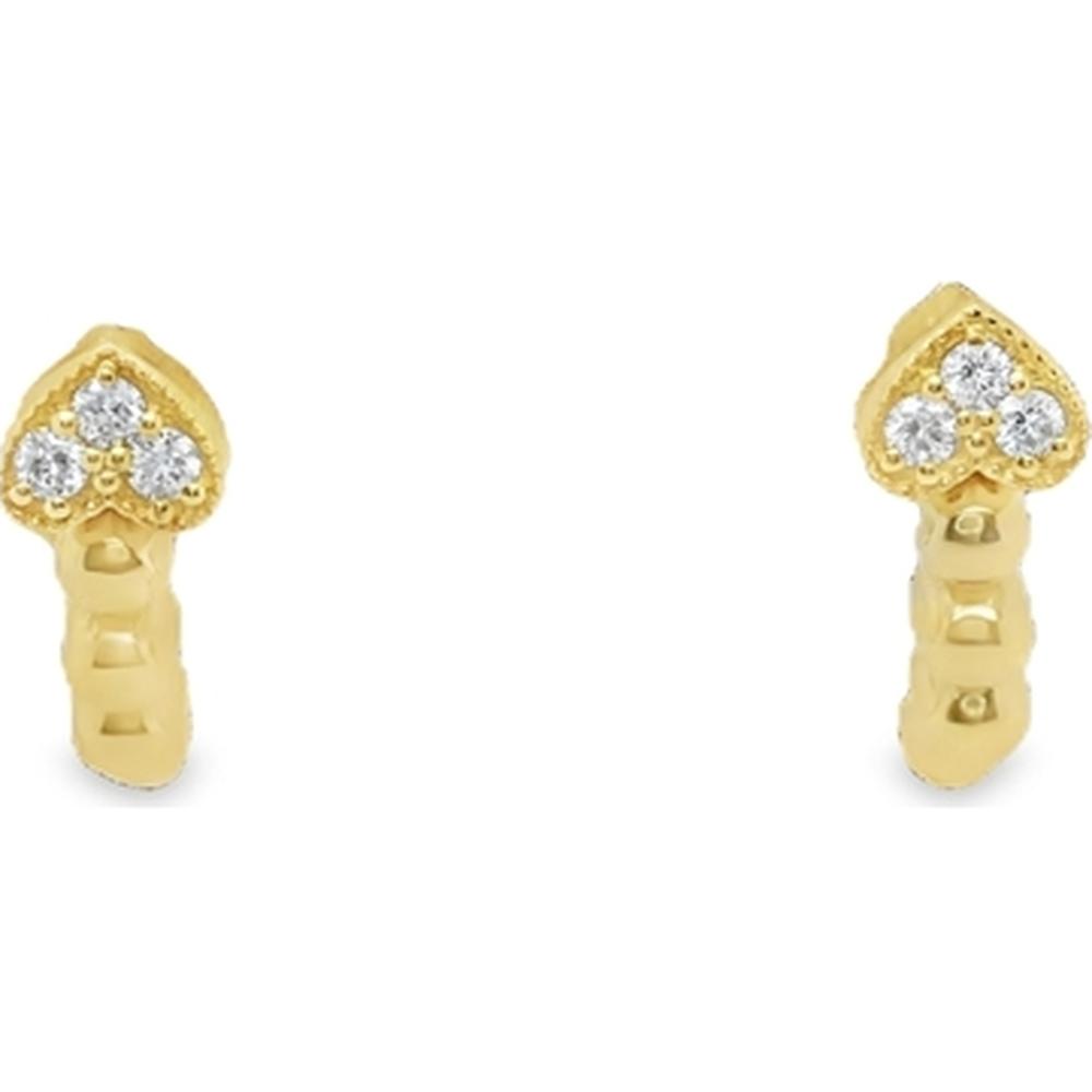 18K Yellow Gold Heart Motif Huggie Earrings with Round Diamonds by Afarin