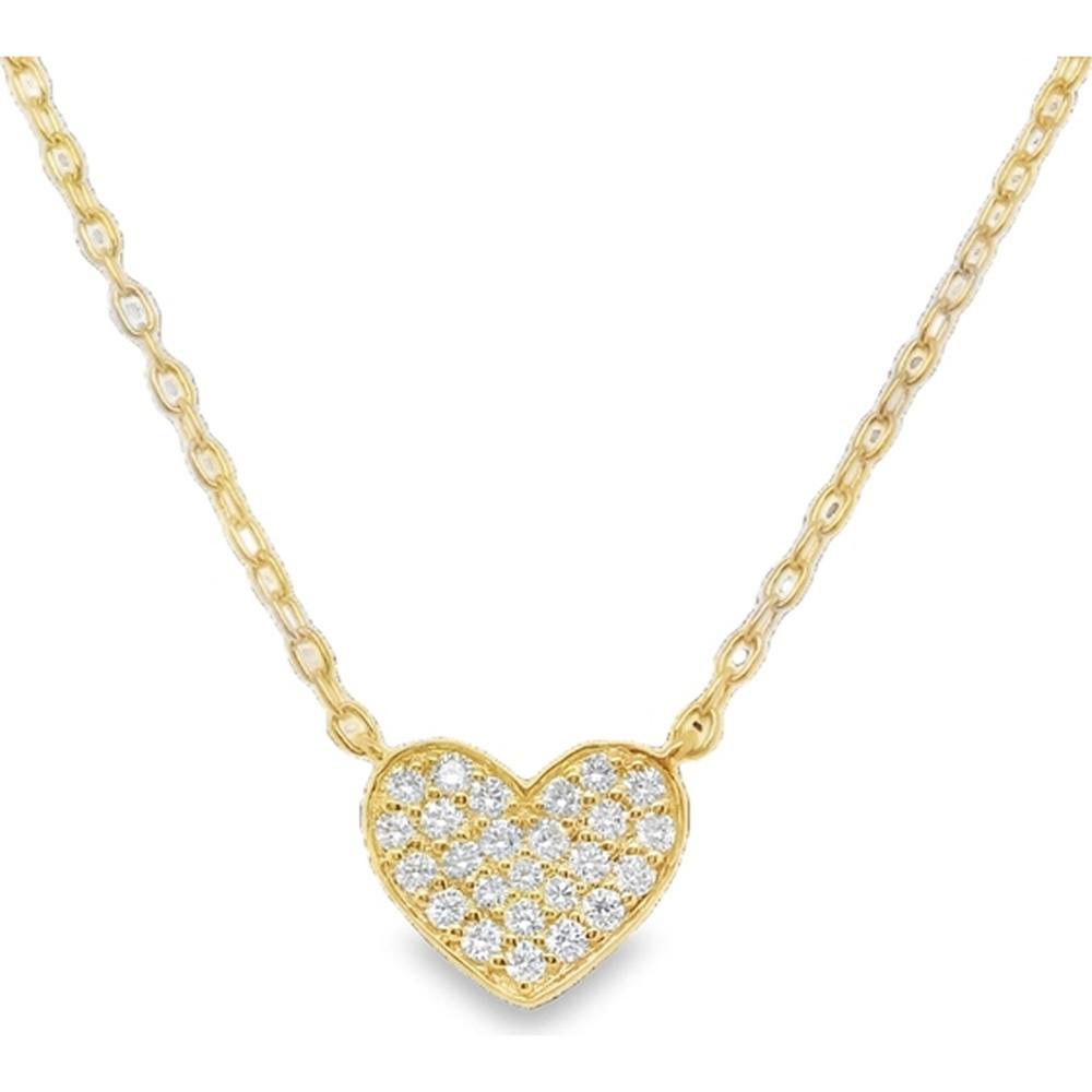 18K Yellow Gold Heart Necklace with Round Diamonds by Afarin