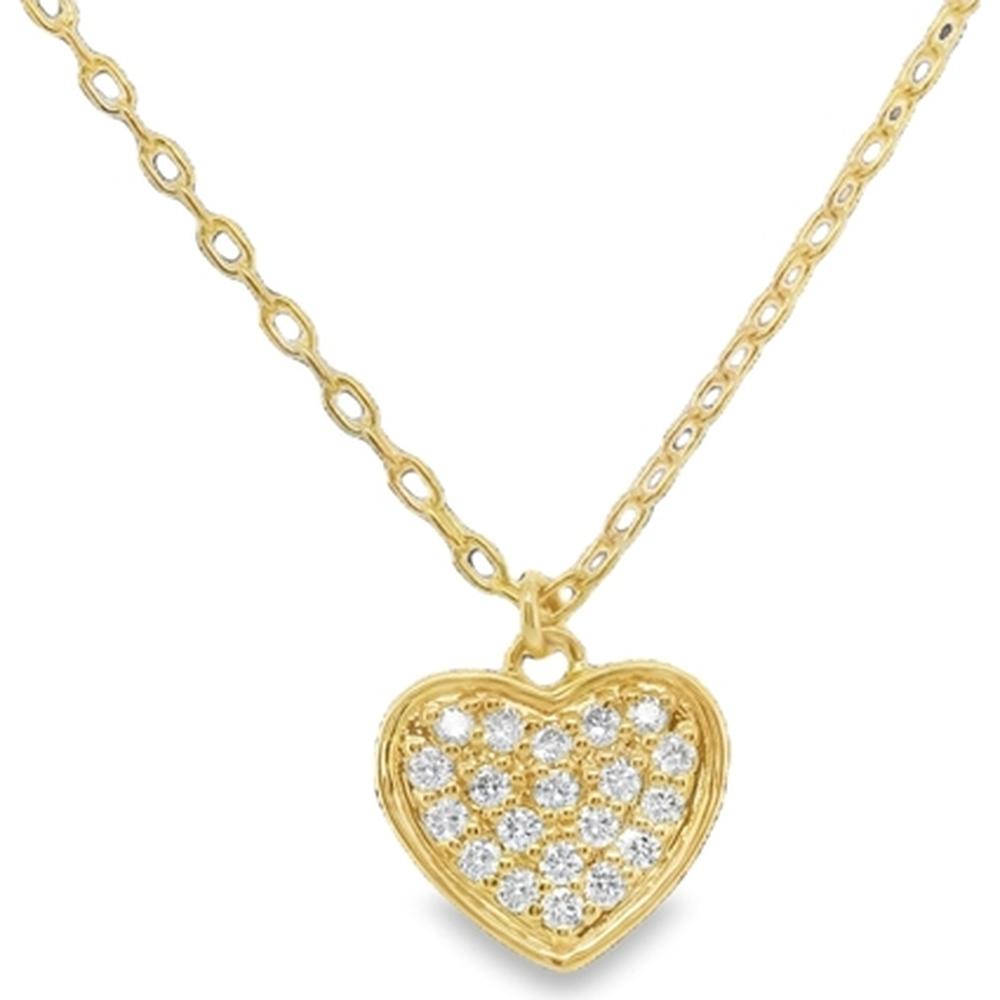 18K Yellow Gold Heart Necklace with Round Pavé-Set Diamonds by Afarin