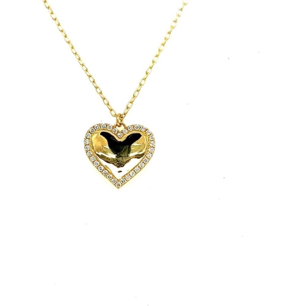 18K Yellow Gold Heart Pendant Necklace with Diamond Halo Accents by Afarin