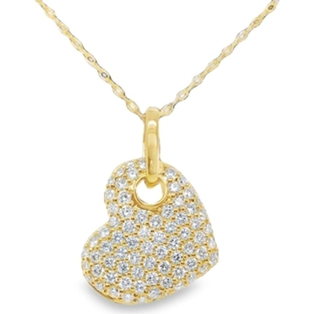 18K Yellow Gold Heart Pendant Necklace with Pavé Set Round Diamonds by Afarin