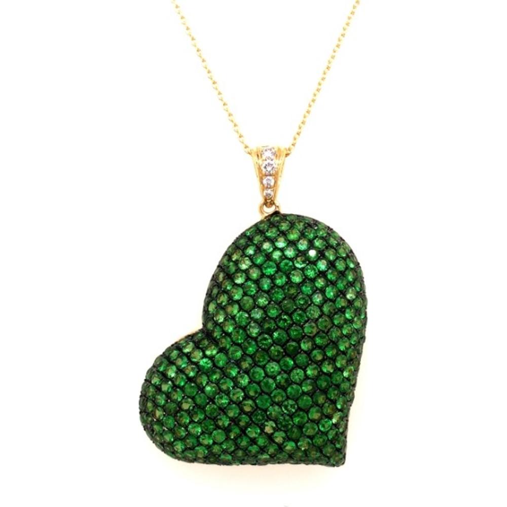 18K Yellow Gold Heart Pendant Necklace with Pavé Tsavorite and Diamond Accented Bail by Afarin