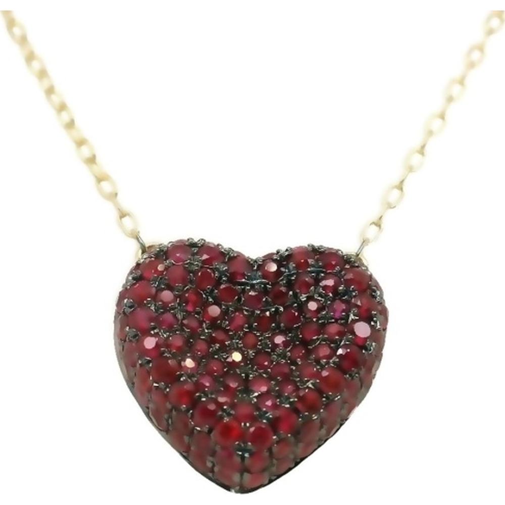 18K Yellow Gold Heart Pendant Necklace with Ruby Gemstones by Afarin