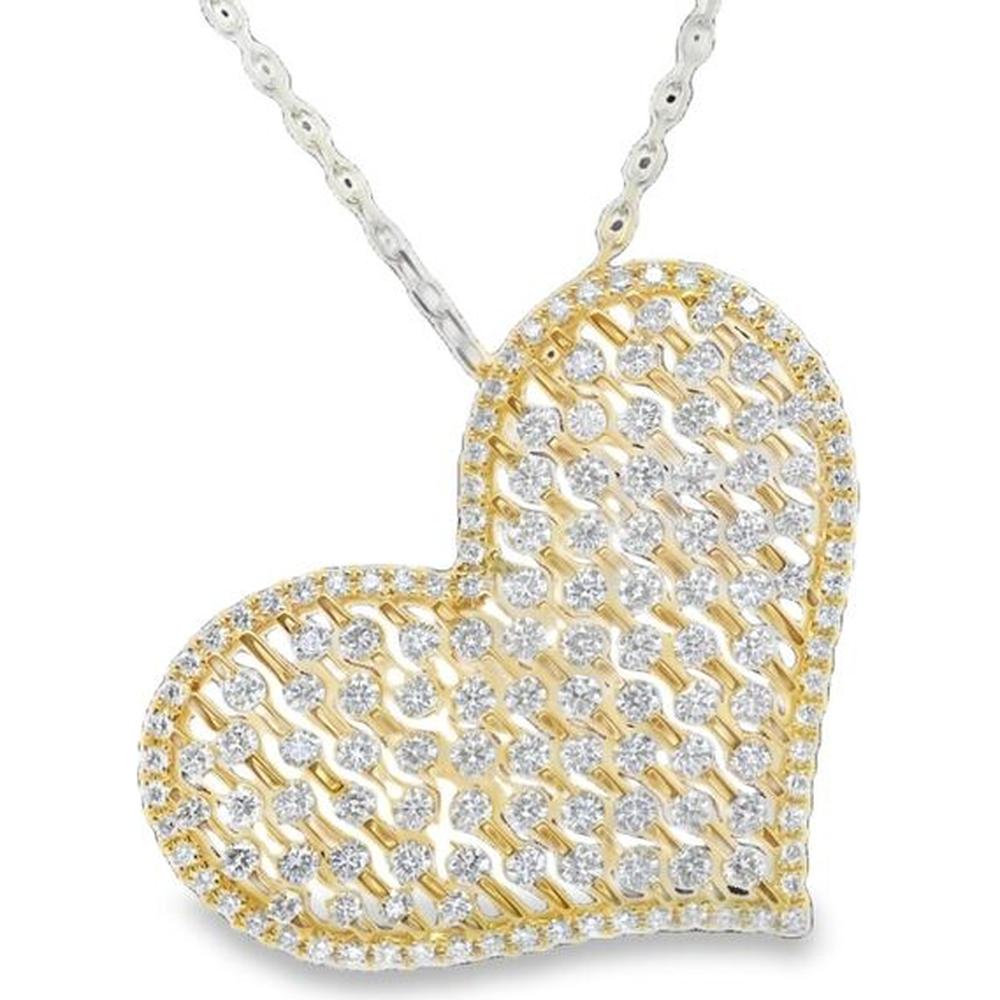 18K Yellow Gold Heart Pendant with Diamond Honeycomb Design and Diamond Border by Afarin