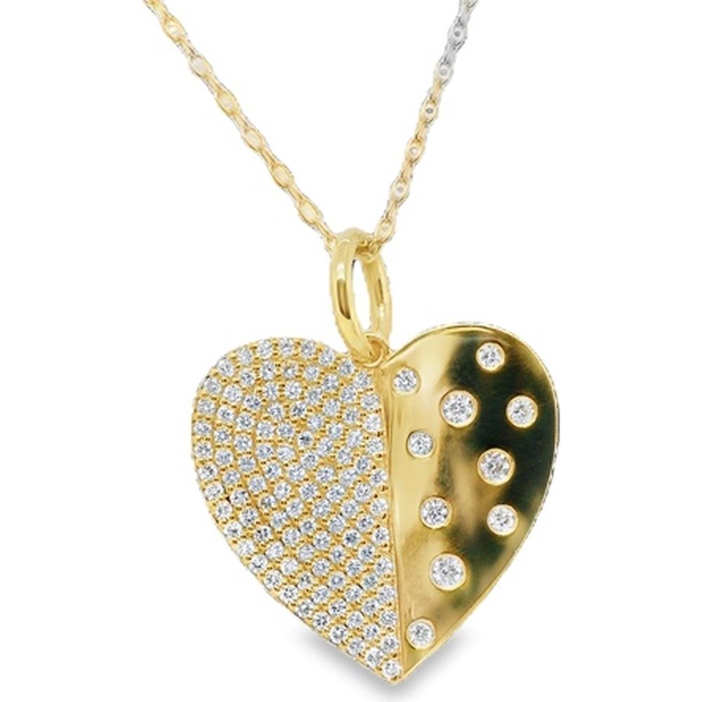 18K Yellow Gold Heart Pendant with Pavé Set Round Diamonds and Scattered Diamond Accents by Afarin