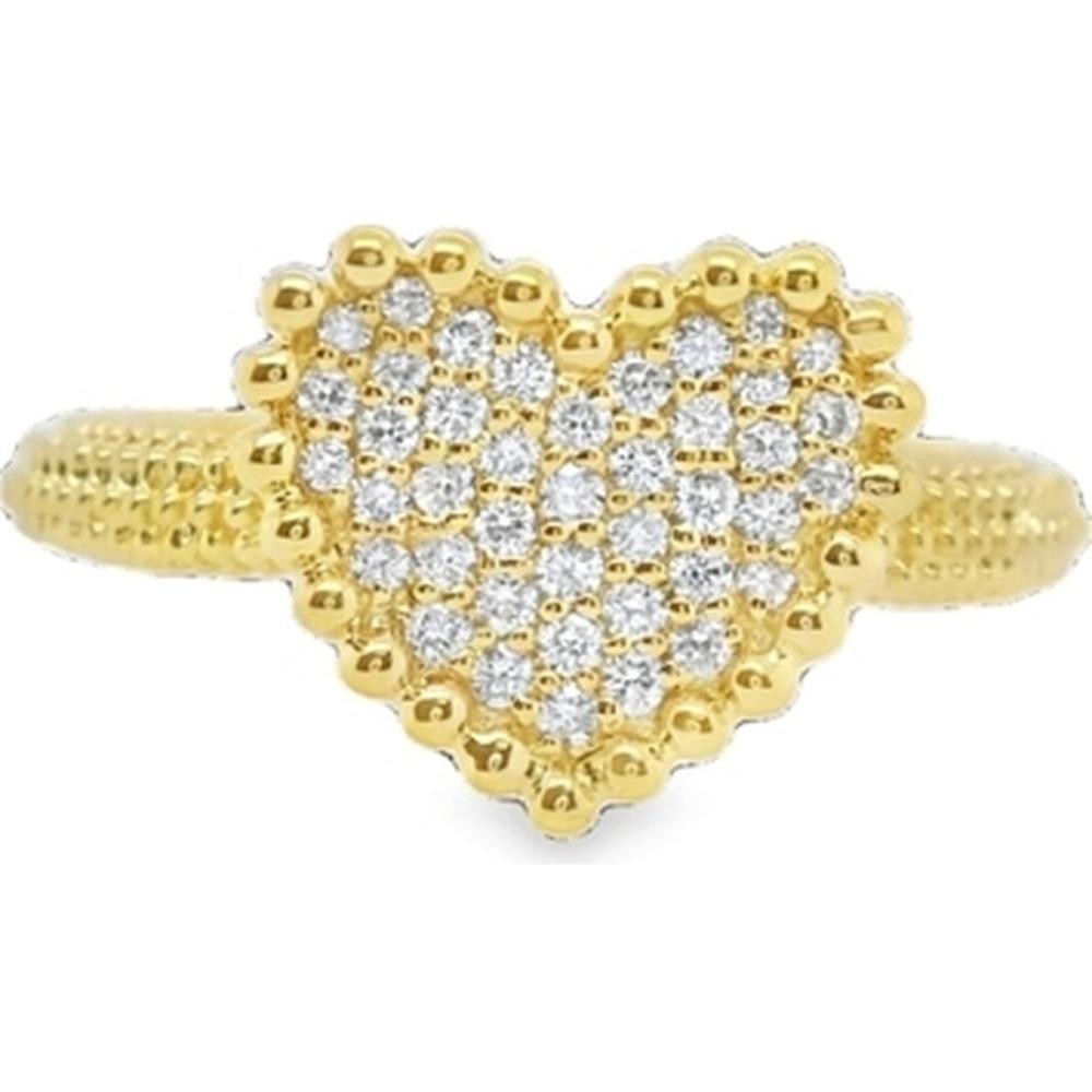 18K Yellow Gold Heart Ring with Pavé Set Round Diamonds by Afarin
