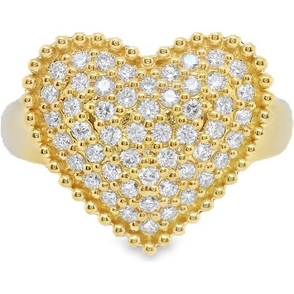 18K Yellow Gold Heart Ring with Pavé Set Round Diamonds by Afarin