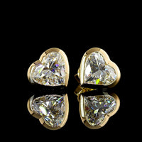 18K Yellow Gold Heart Shape Bezel Set Lab Diamond Stud Earrings - 4.07 Carat Total Weight (E-F Color, VS1 Clarity) - Covaloro Fine Jewelry
