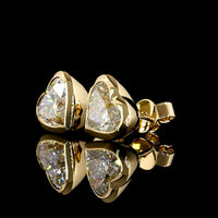 18K Yellow Gold Heart Shape Bezel Set Lab Diamond Stud Earrings - 4.07 Carat Total Weight (E-F Color, VS1 Clarity) - Covaloro Fine Jewelry