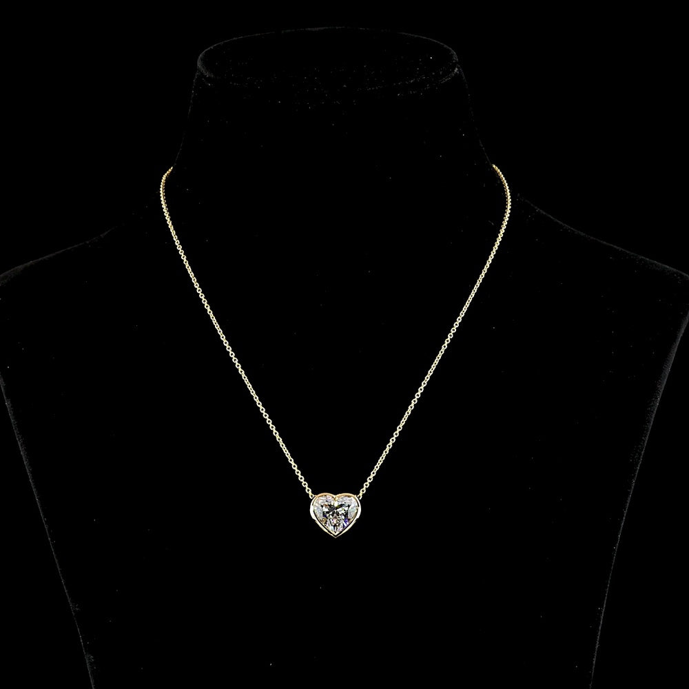 18K Yellow Gold Heart Shape Solitaire Pendant with Bezel Set 5.05 Carat Lab Grown Diamond - D VVS2 Clarity - Covaloro Fine Jewelry