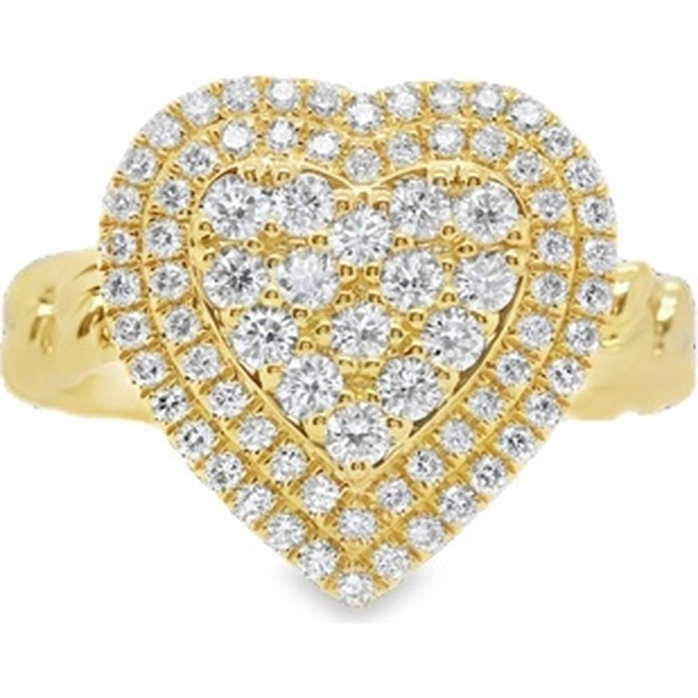 18K Yellow Gold Heart-Shaped Diamond Ring with Pavé Set Round Diamonds by Afarin