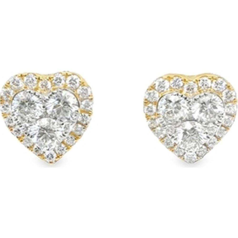 18K Yellow Gold Heart-Shaped Diamond Stud Earrings with Diamond Halo by Afarin