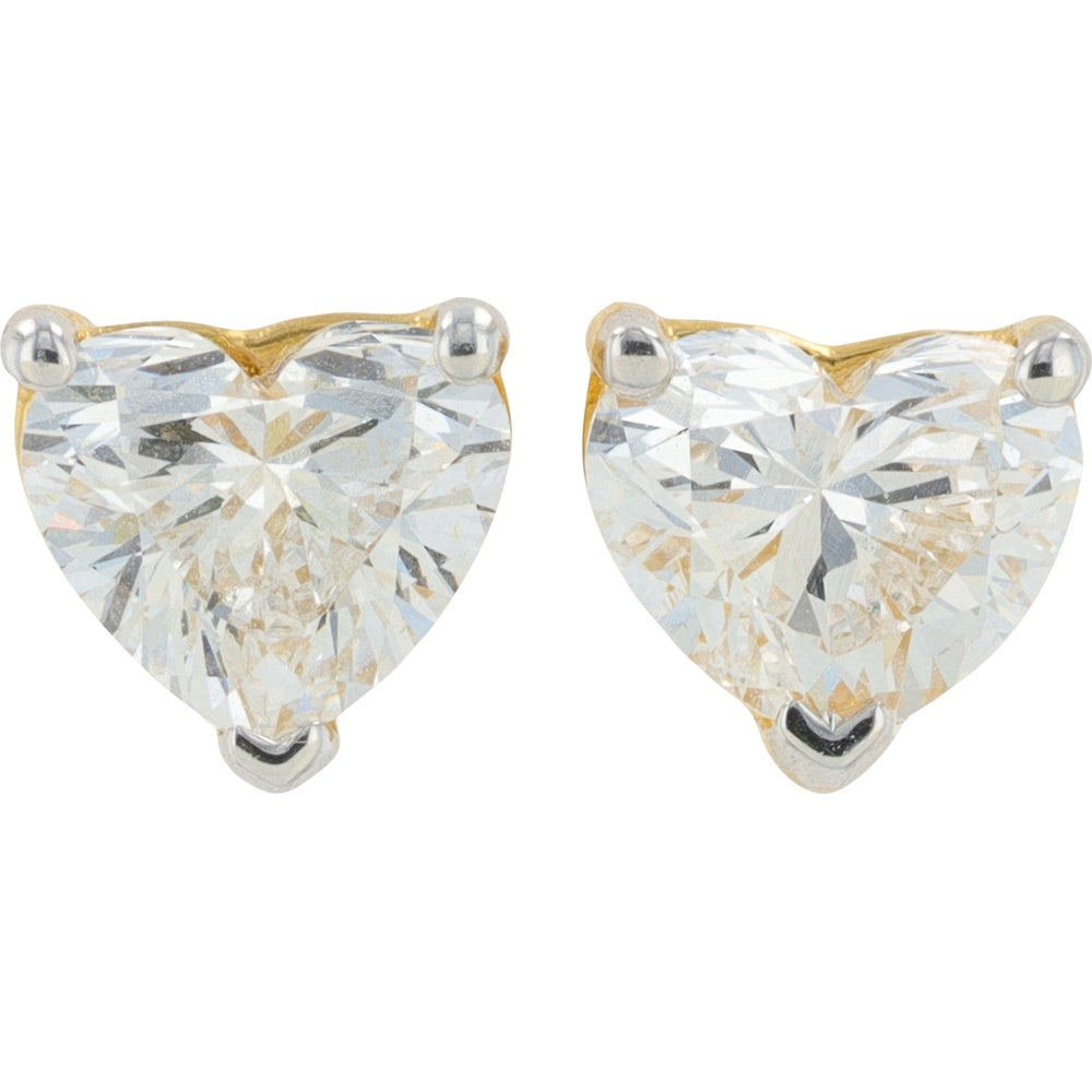 18K Yellow Gold Heart-Shaped Lab Grown Diamond Stud Earrings - 1.00 Carat Total Diamond Weight