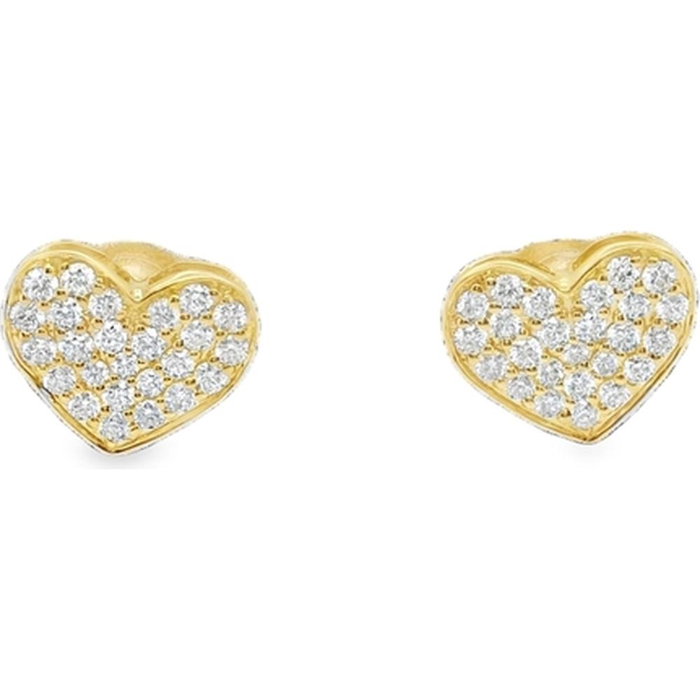18K Yellow Gold Heart Stud Earrings with Pavé Diamonds by Afarin
