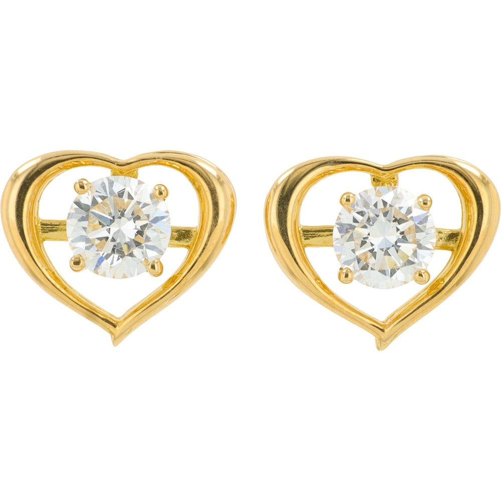 18K Yellow Gold Heart Stud Earrings with Prong-Set Round Lab Grown Diamonds - 1.00 Carat Total Diamond Weight