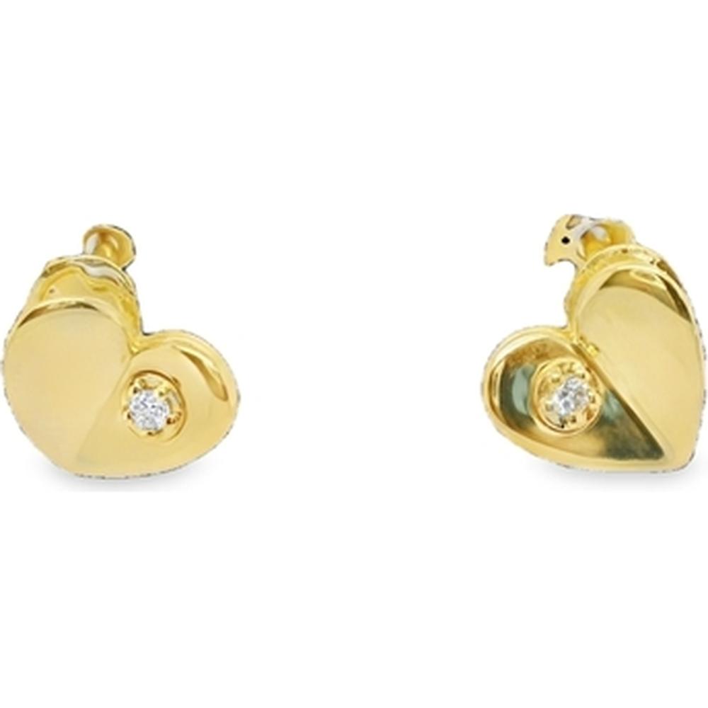 18K Yellow Gold Heart Stud Earrings with Round Diamond Accents by Afarin