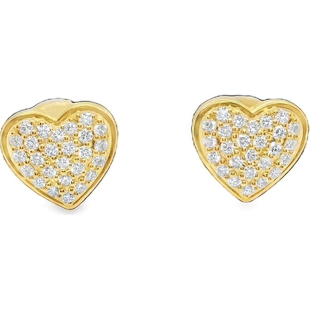 18K Yellow Gold Heart Stud Earrings with Round Diamonds by Afarin