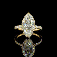 18K Yellow Gold Hidden Halo Marquise Cut Lab Diamond Ring - 4.44 Carat Total Weight with F VVS2 Center Diamond - Covaloro Fine Jewelry