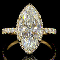 18K Yellow Gold Hidden Halo Marquise Cut Lab Diamond Ring - 4.44 Carat Total Weight with F VVS2 Center Diamond - Covaloro Fine Jewelry