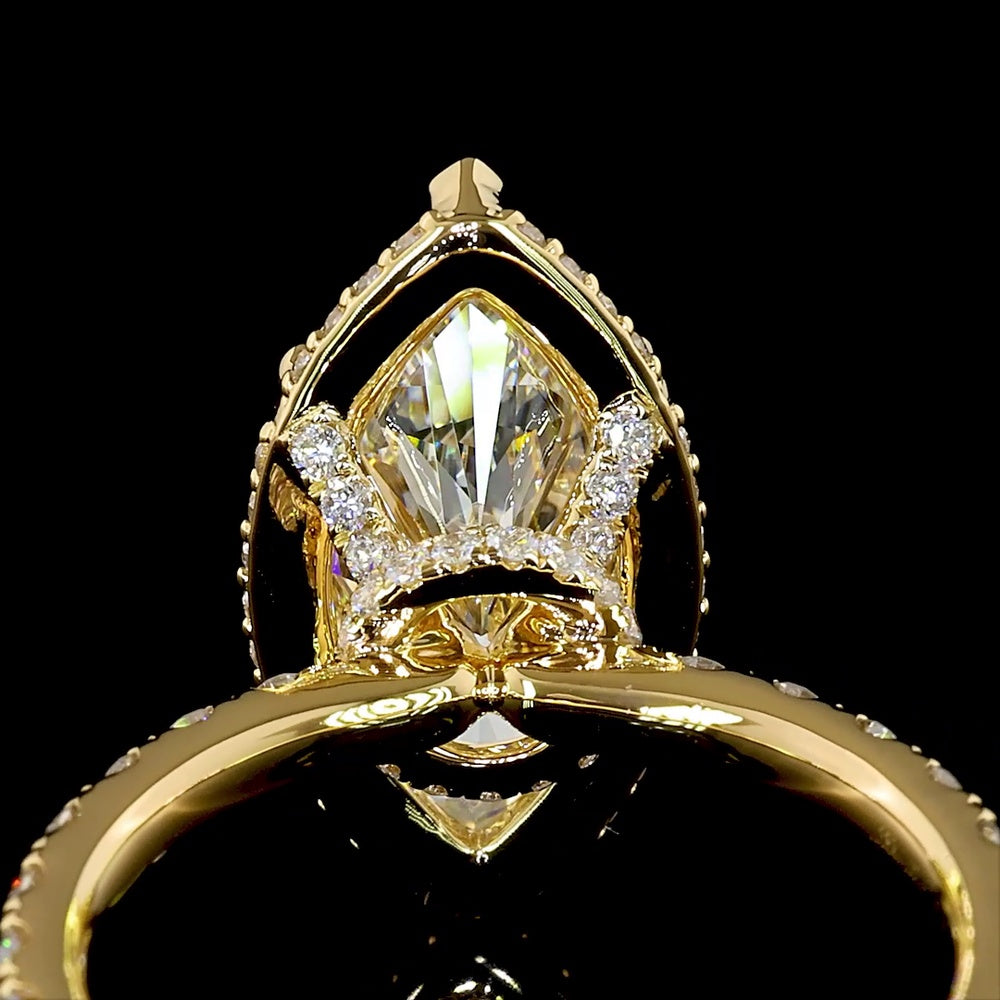 18K Yellow Gold Hidden Halo Marquise Cut Lab Diamond Ring - 4.44 Carat Total Weight with F VVS2 Center Diamond - Covaloro Fine Jewelry