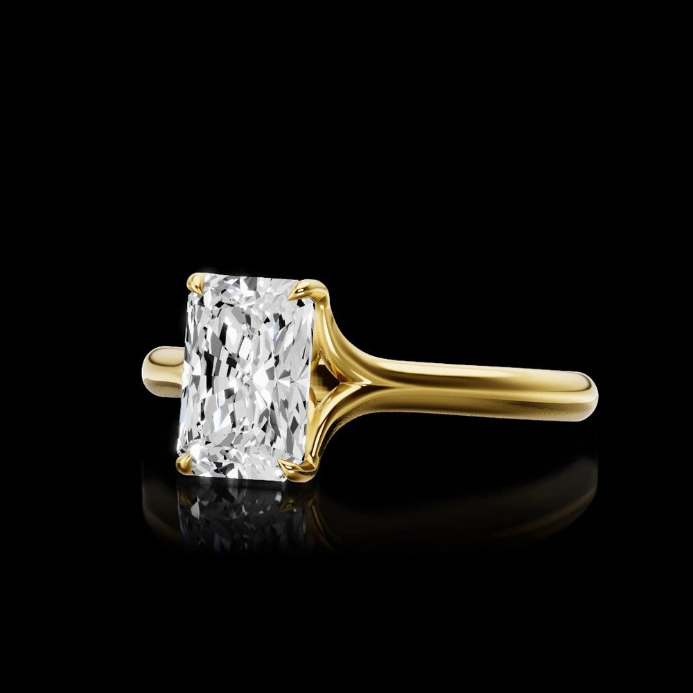 18K Yellow Gold Hidden Halo Ring with 2.10 Carat Radiant Cut Lab Diamond D VVS2 and 0.03 Carat Brilliant Cut Lab Diamonds - GIA Certified - Covaloro Fine Jewelry