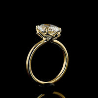 18K Yellow Gold Hidden Halo Ring with 3.06 Carat Cushion Brilliant Cut Lab Diamond and Pear Shape Side Stones - 3.46 Total Carat Weight - Covaloro Fine Jewelry