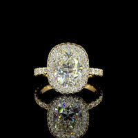 18K Yellow Gold Hidden Halo Ring with 3.11 Carat Cushion Cut Lab Diamond and Pavé Set Round Diamonds - Total 4.62 Carats IGI Certified - Covaloro Fine Jewelry