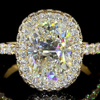 18K Yellow Gold Hidden Halo Ring with 3.11 Carat Cushion Cut Lab Diamond and Pavé Set Round Diamonds - Total 4.62 Carats IGI Certified - Covaloro Fine Jewelry