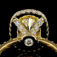 18K Yellow Gold Hidden Halo Ring with 3.11 Carat Cushion Cut Lab Diamond and Pavé Set Round Diamonds - Total 4.62 Carats IGI Certified - Covaloro Fine Jewelry