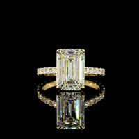 18K Yellow Gold Hidden Halo Ring with 4.00 Carat Emerald Cut Lab Diamond and 0.86 Carat Accent Diamonds - Total 4.86 Carats, IGI Certified - Covaloro Fine Jewelry