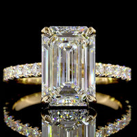 18K Yellow Gold Hidden Halo Ring with 4.00 Carat Emerald Cut Lab Diamond and 0.86 Carat Accent Diamonds - Total 4.86 Carats, IGI Certified - Covaloro Fine Jewelry