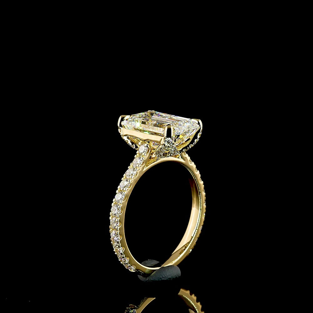 18K Yellow Gold Hidden Halo Ring with 4.00 Carat Emerald Cut Lab Diamond and 0.86 Carat Accent Diamonds - Total 4.86 Carats, IGI Certified - Covaloro Fine Jewelry