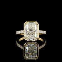 18K Yellow Gold Hidden Halo Ring with 4.02 Carat Radiant Cut Lab Diamond & 0.76 Carat Accent Brilliant Diamonds - 4.78 Carat Total Diamond Weight, IGI Certified E VVS2 - Covaloro Fine Jewelry