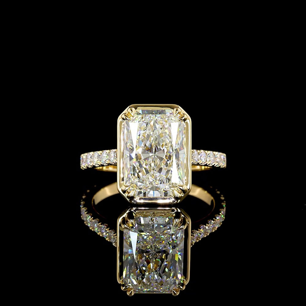 18K Yellow Gold Hidden Halo Ring with 4.02 Carat Radiant Cut Lab Diamond & 0.76 Carat Accent Brilliant Diamonds - 4.78 Carat Total Diamond Weight, IGI Certified E VVS2 - Covaloro Fine Jewelry