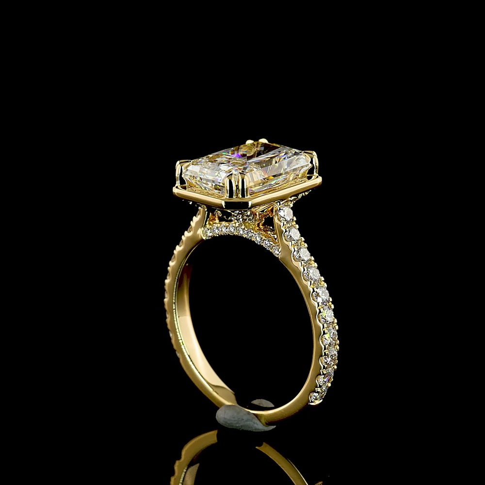 18K Yellow Gold Hidden Halo Ring with 4.02 Carat Radiant Cut Lab Diamond & 0.76 Carat Accent Brilliant Diamonds - 4.78 Carat Total Diamond Weight, IGI Certified E VVS2 - Covaloro Fine Jewelry