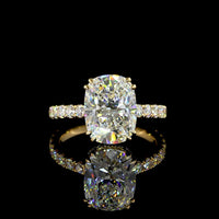 18K Yellow Gold Hidden Halo Ring with 4.03 Carat Antique Cushion Cut Lab Diamond and 0.13 Carat Brilliant Cut Accent Diamonds - IGI Certified D VS1 - Covaloro Fine Jewelry