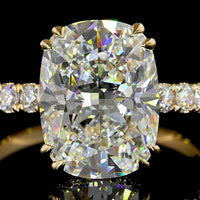 18K Yellow Gold Hidden Halo Ring with 4.03 Carat Antique Cushion Cut Lab Diamond and 0.13 Carat Brilliant Cut Accent Diamonds - IGI Certified D VS1 - Covaloro Fine Jewelry
