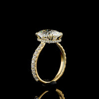 18K Yellow Gold Hidden Halo Ring with 4.03 Carat Antique Cushion Cut Lab Diamond and 0.13 Carat Brilliant Cut Accent Diamonds - IGI Certified D VS1 - Covaloro Fine Jewelry