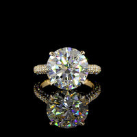 18K Yellow Gold Hidden Halo Ring with 7.02 Carat Round Brilliant Cut Lab Diamond, E VVS2 Clarity, and 1.29 Carats Accent Diamonds - 8.31 Total Carat Weight - Covaloro Fine Jewelry