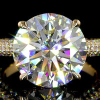 18K Yellow Gold Hidden Halo Ring with 7.02 Carat Round Brilliant Cut Lab Diamond, E VVS2 Clarity, and 1.29 Carats Accent Diamonds - 8.31 Total Carat Weight - Covaloro Fine Jewelry