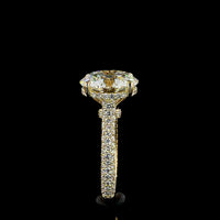 18K Yellow Gold Hidden Halo Ring with 7.02 Carat Round Brilliant Cut Lab Diamond, E VVS2 Clarity, and 1.29 Carats Accent Diamonds - 8.31 Total Carat Weight - Covaloro Fine Jewelry