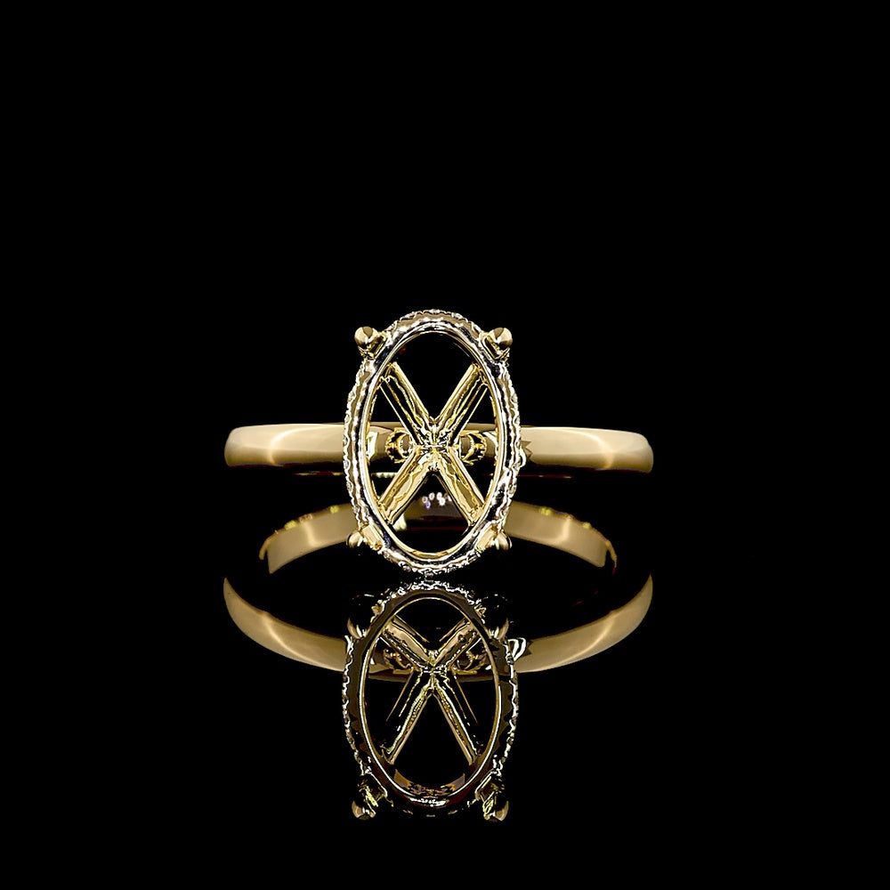 18K Yellow Gold Hidden Halo Ring with North-South 3.11 Carat Oval Cut Lab Diamond and 0.08 Carat Brilliant Accent Diamonds - 3.19 Total Carat Weight - Covaloro Fine Jewelry