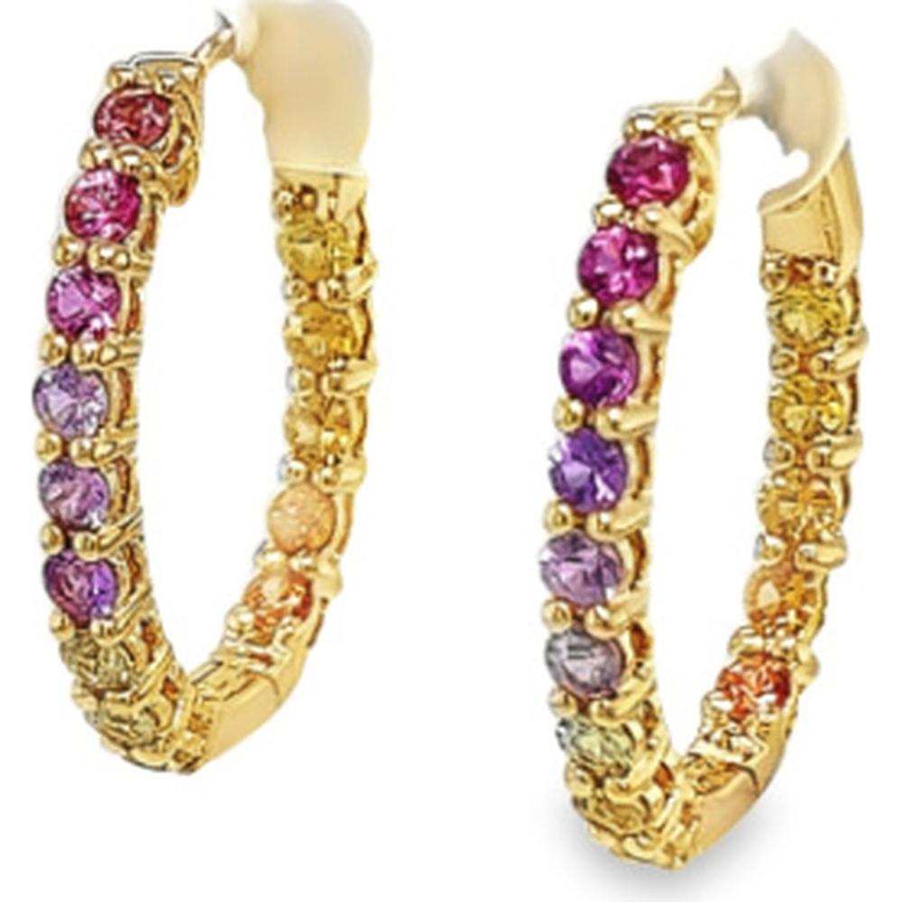 18K Yellow Gold Hoop Earrings with Round Multi-Color Sapphires by Afarin