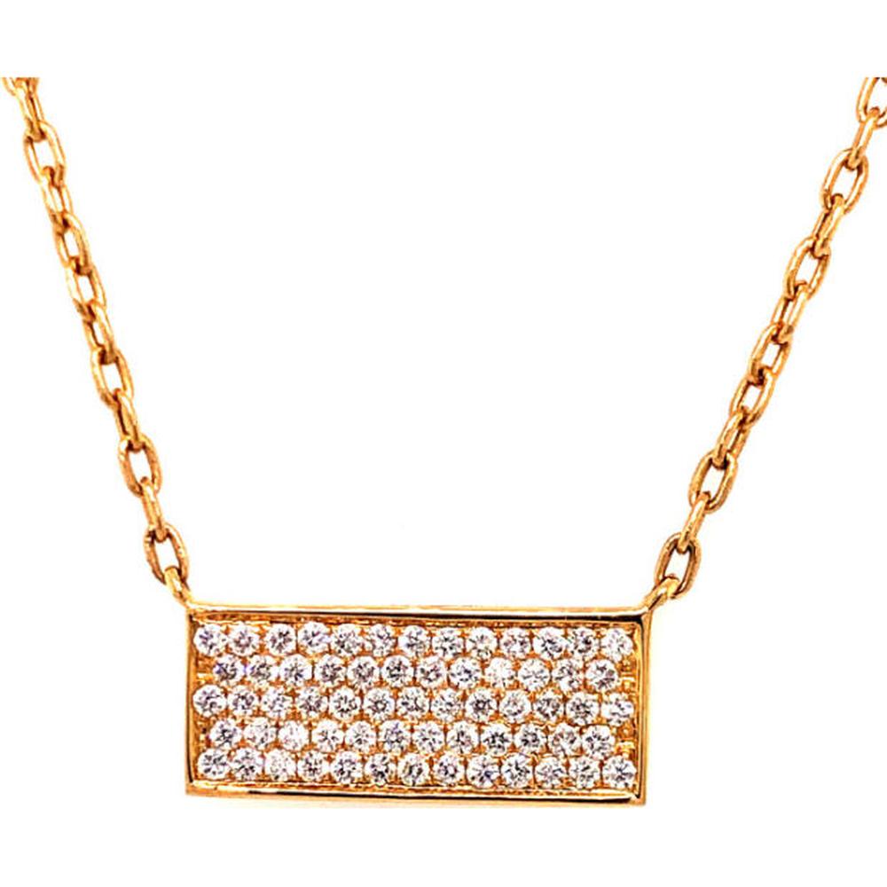 18K Yellow Gold Horizontal Bar Necklace with Pavé Set Round Diamonds by Afarin