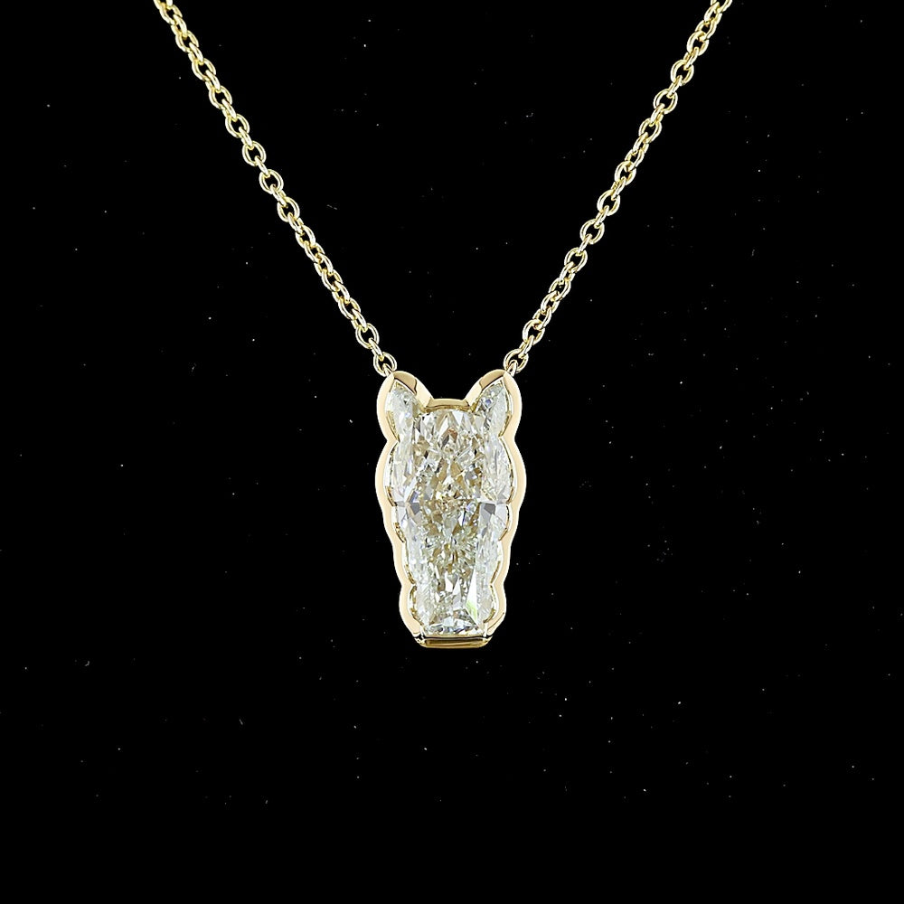 18K Yellow Gold Horse-Shaped Lab Diamond Pendant Necklace - 8.54 Carat Total Diamond Weight, E-F VS2 Clarity Bezel Set - Covaloro Fine Jewelry