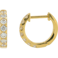 18K Yellow Gold Huggie Earrings with 0.50 Carat Total Round Diamonds - Prong Set