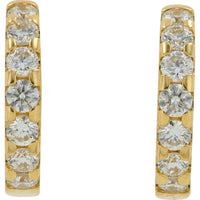 18K Yellow Gold Huggie Earrings with 0.50 Carat Total Round Diamonds - Prong Set