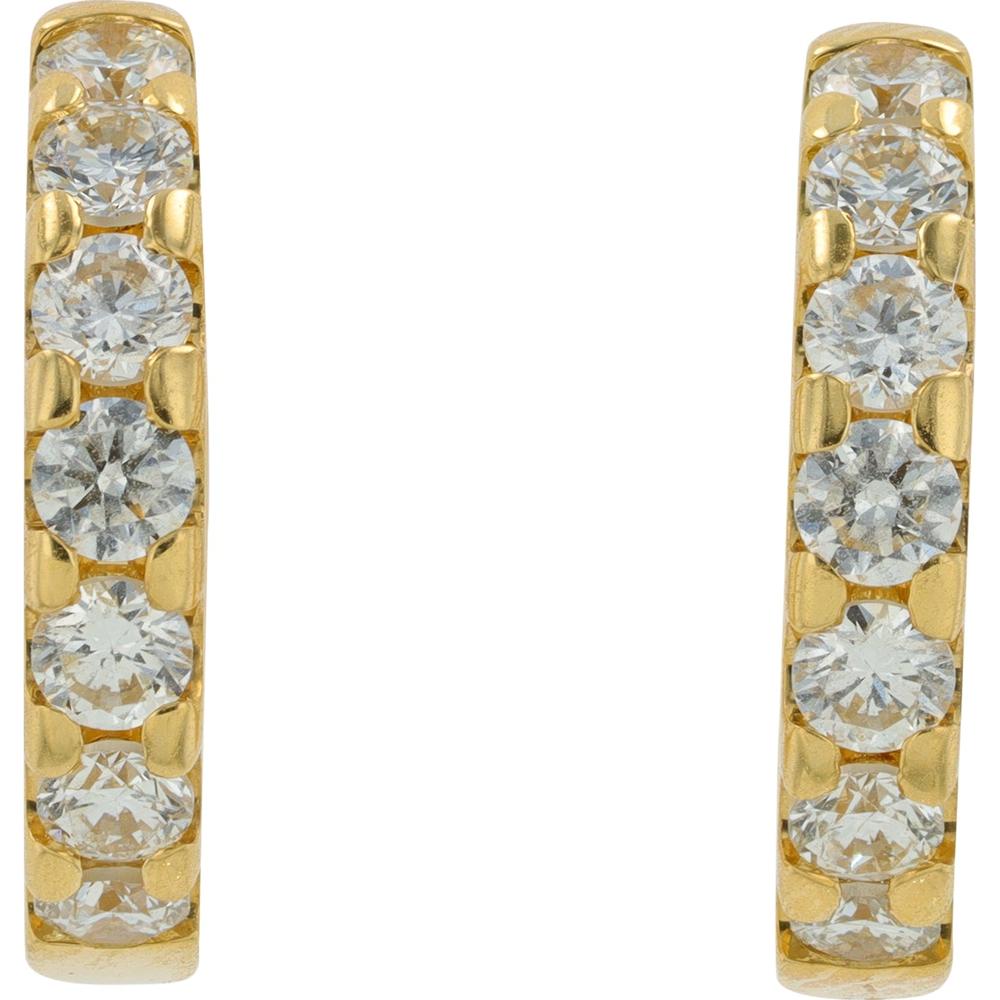 18K Yellow Gold Huggie Earrings with 0.50 Carat Total Round Diamonds - Prong Set