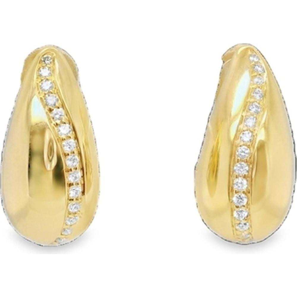 18K Yellow Gold Huggie Earrings with Curved Diamond Accent by Afarin